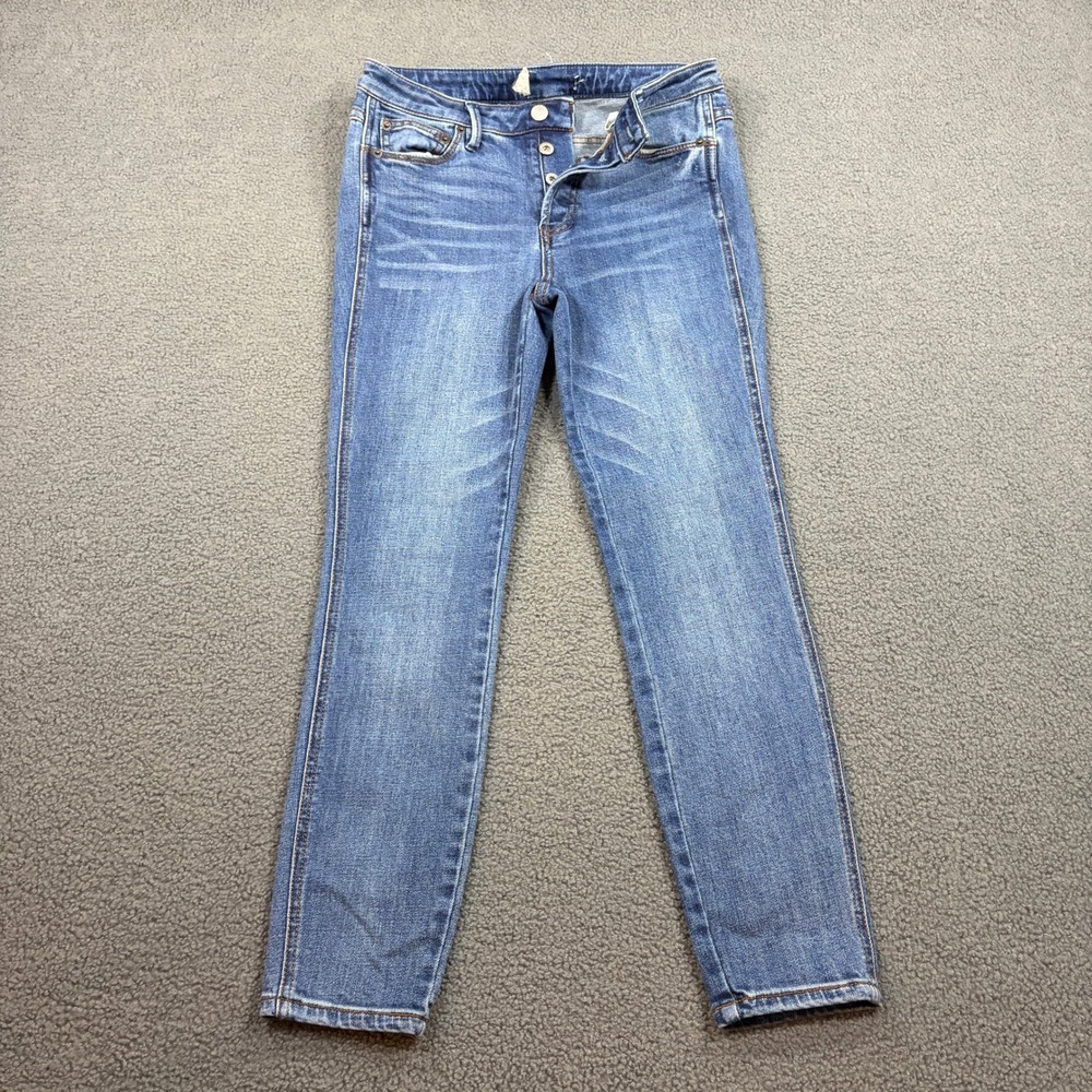 Free People Jeans Womens 27 Blue Slim Ankle Button Fly Whiskered Denim 8542